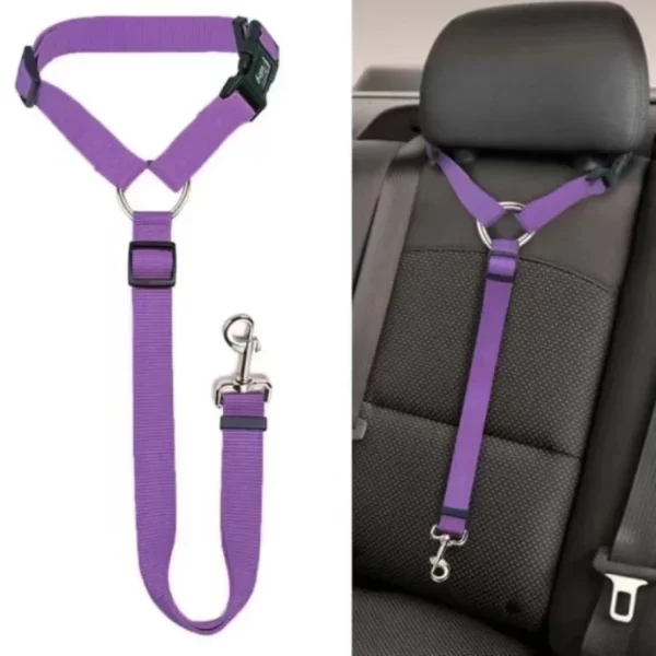 Adjustable Dog Car Seat Belt Leash – Two-in-One Nylon Pet Safety Harness for Backseat Travel