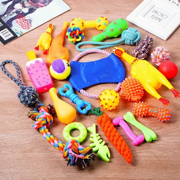 Dog Toy Set – Interactive Ball, Rope, Bone & Squeaky Plush Chew Toys for Small & Large Dogs